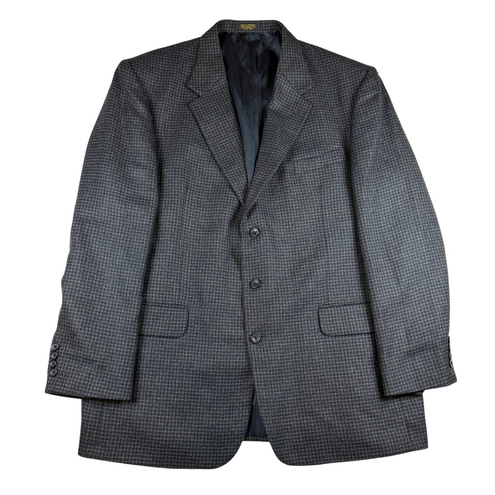 Oscar de la Renta Mens Blazer 48L 100% Wool Micro Check Blue Tan Sport Coat 5088